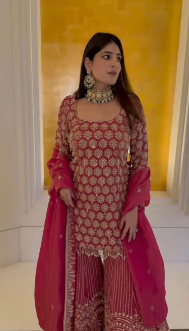 Designer Faux Georgette Sharara Set with Heavy Sequence Embroidery