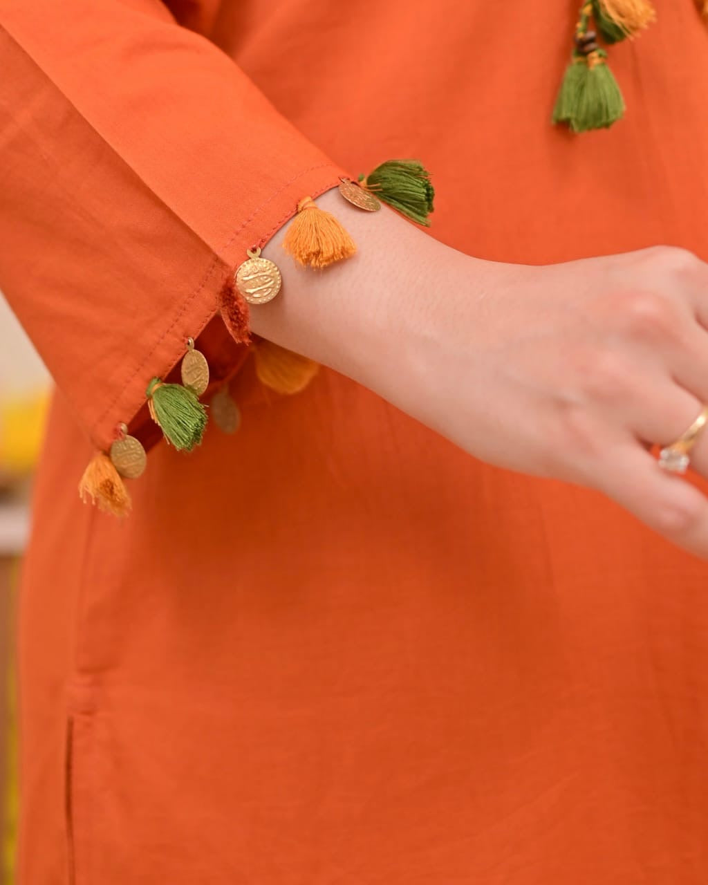 Festive Pure Cotton Embroidered Kurta Set with Tassels