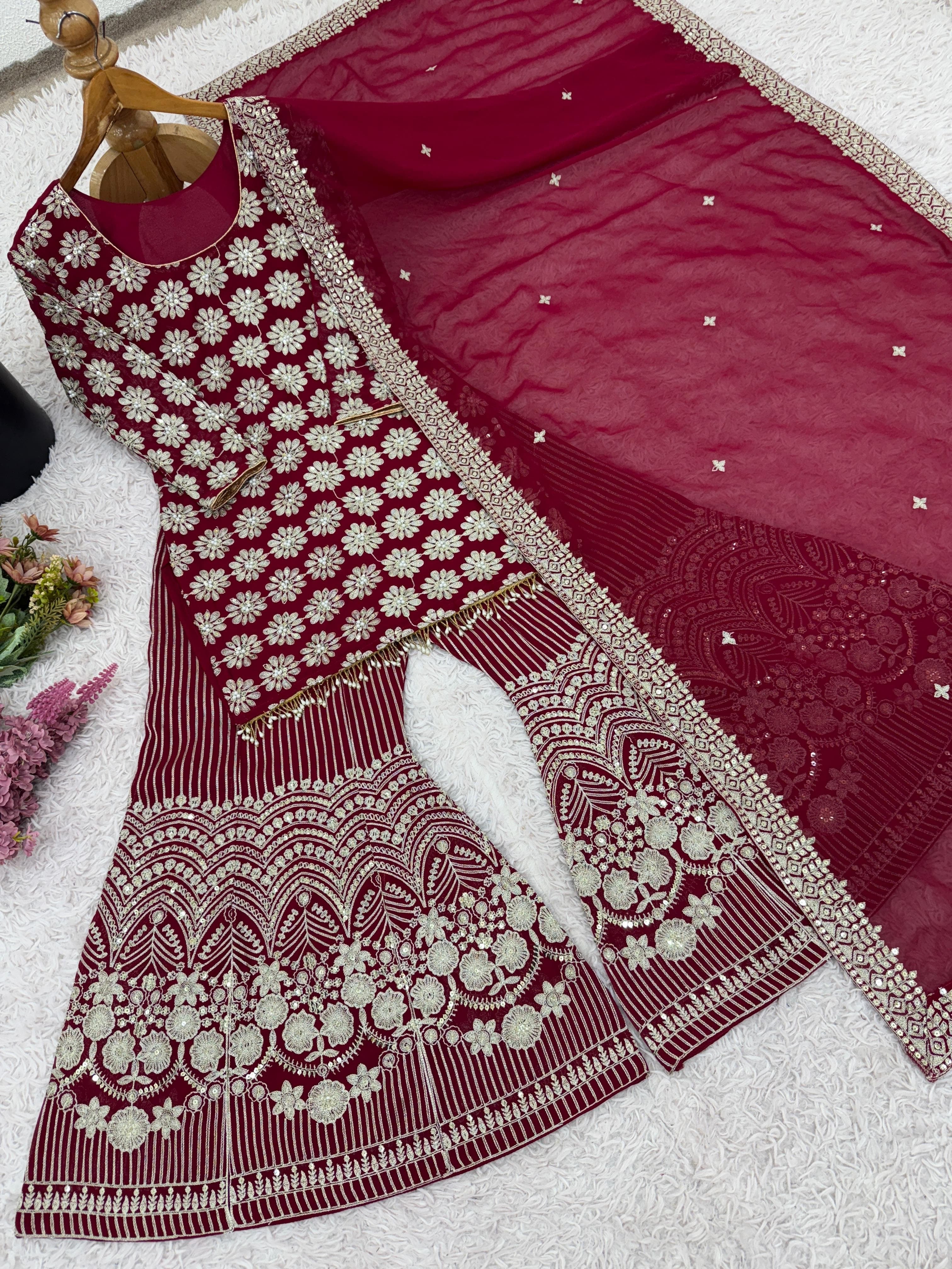 Designer Faux Georgette Sharara Set with Heavy Sequence Embroidery