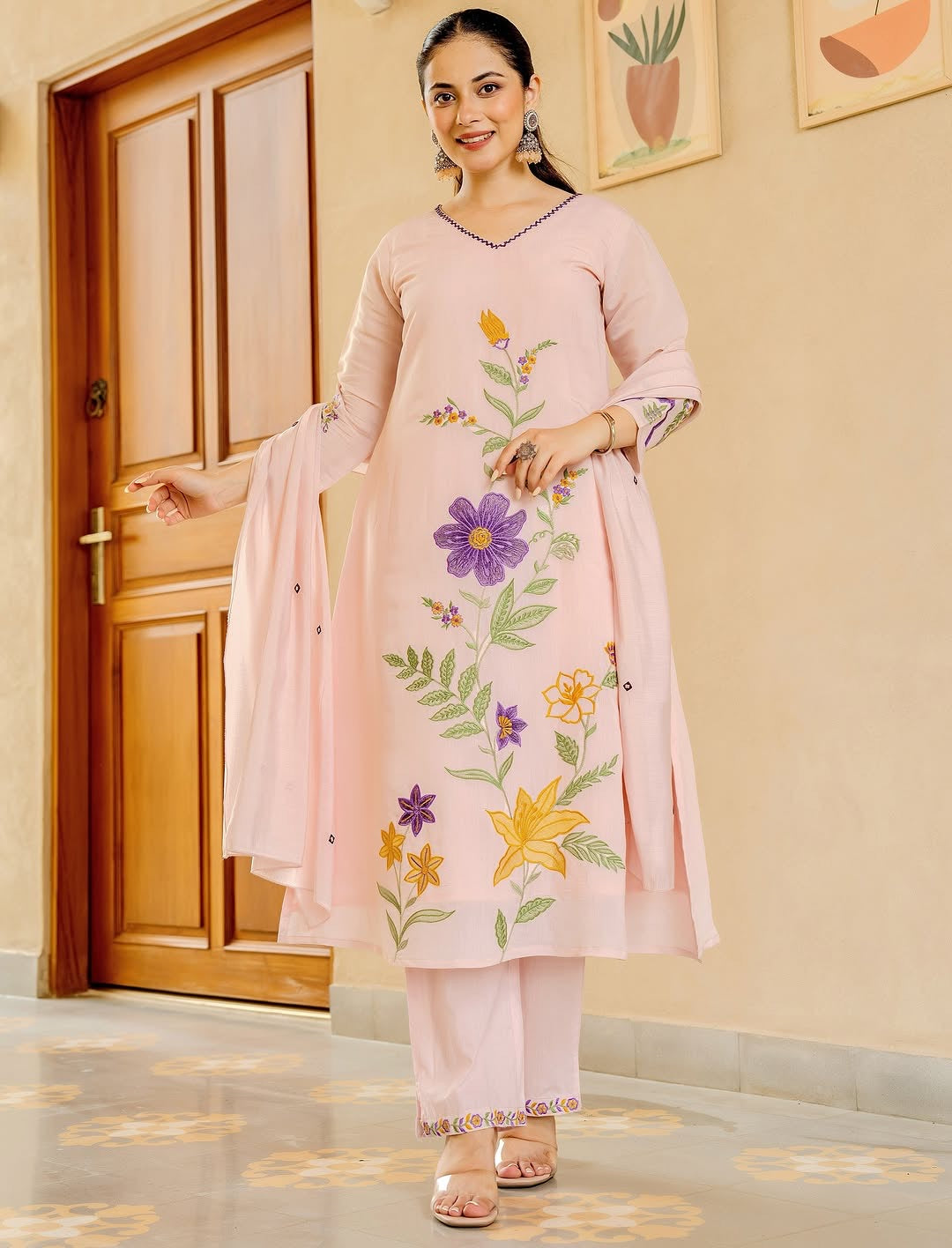 Festival Special Premium Cotton Embroidery Kurti Set with Pocket