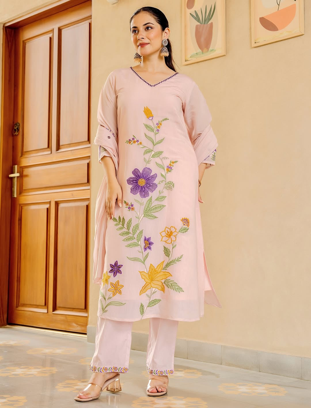 Festival Special Premium Cotton Embroidery Kurti Set with Pocket