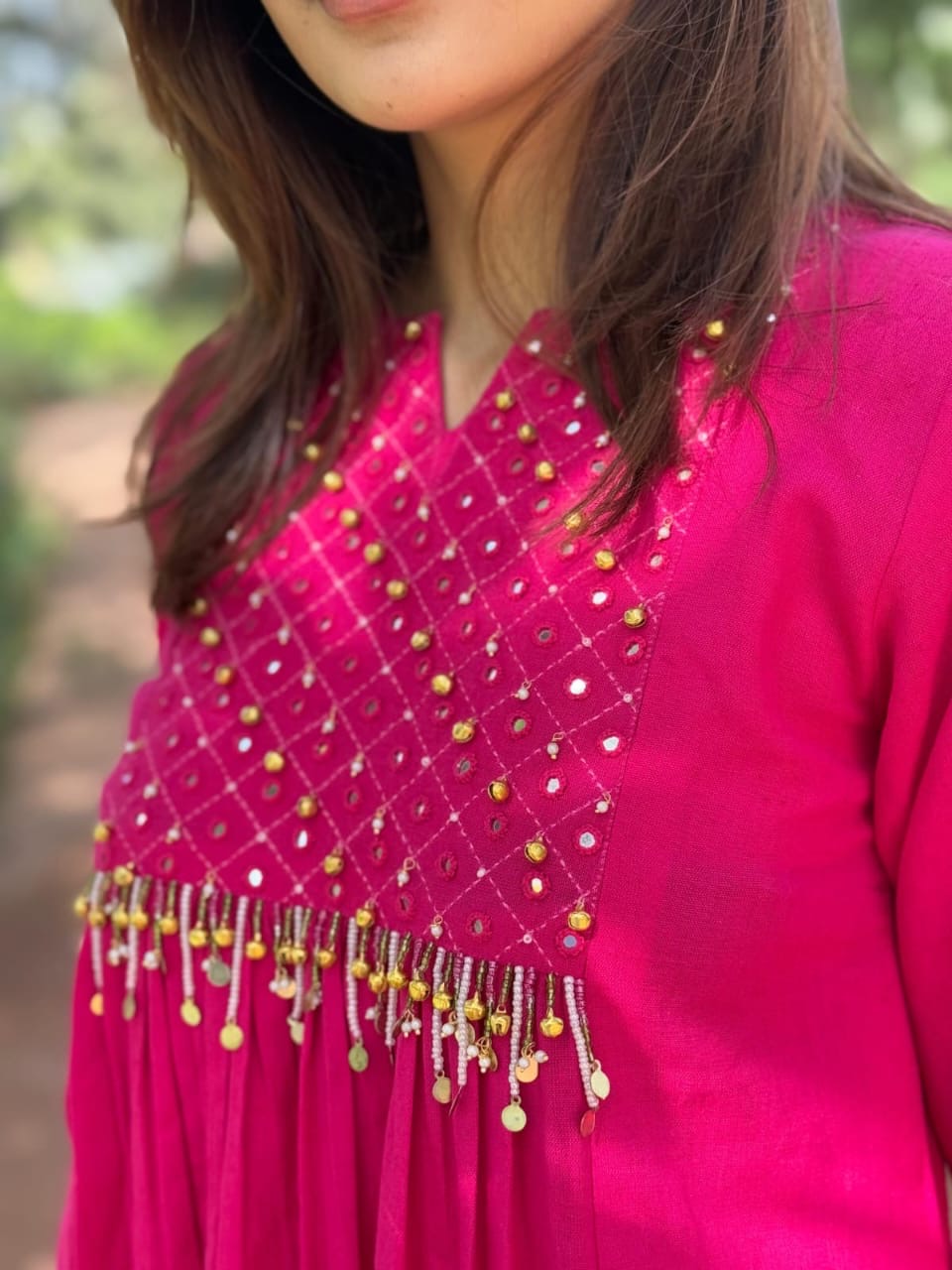 Pure Cotton 60/60 Anarkali Suit with Mirror Work & Handwork