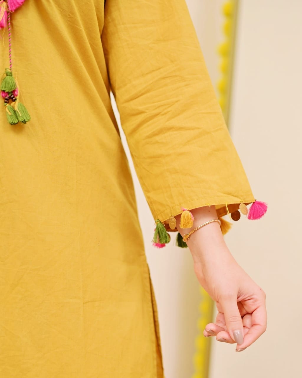 Festive Pure Cotton Embroidered Kurta Set with Tassels