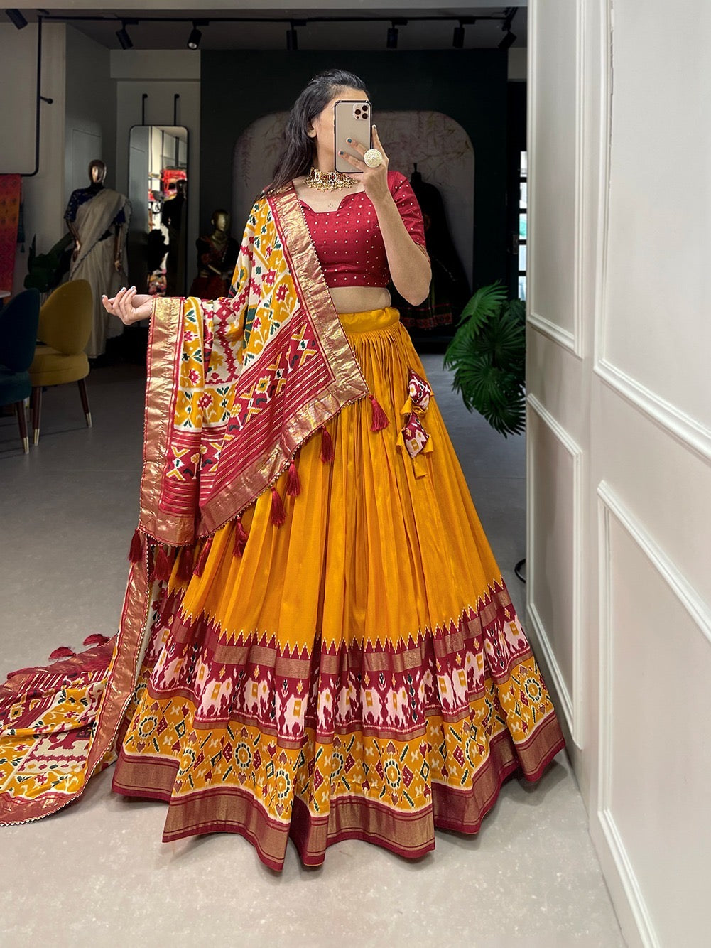 Tussar Silk Patola Print Lehenga Choli with Foil Work