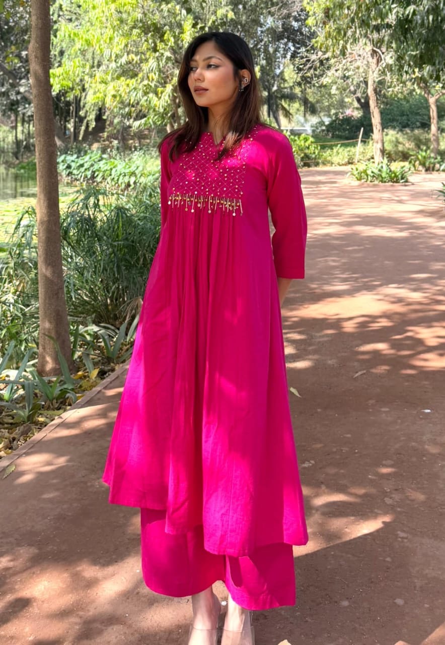 Pure Cotton 60/60 Anarkali Suit with Mirror Work & Handwork