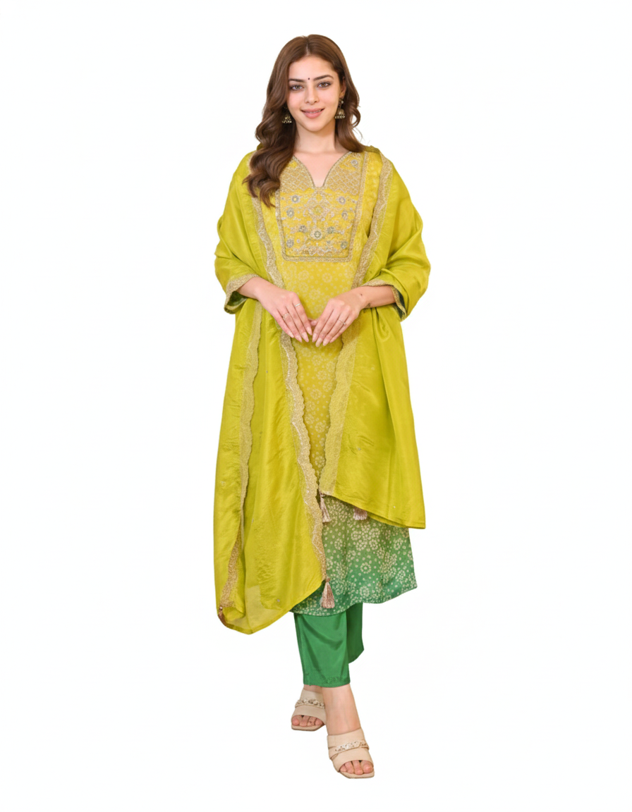 Pure Russian Silk Banarasi Work Suit Set with Dupatta